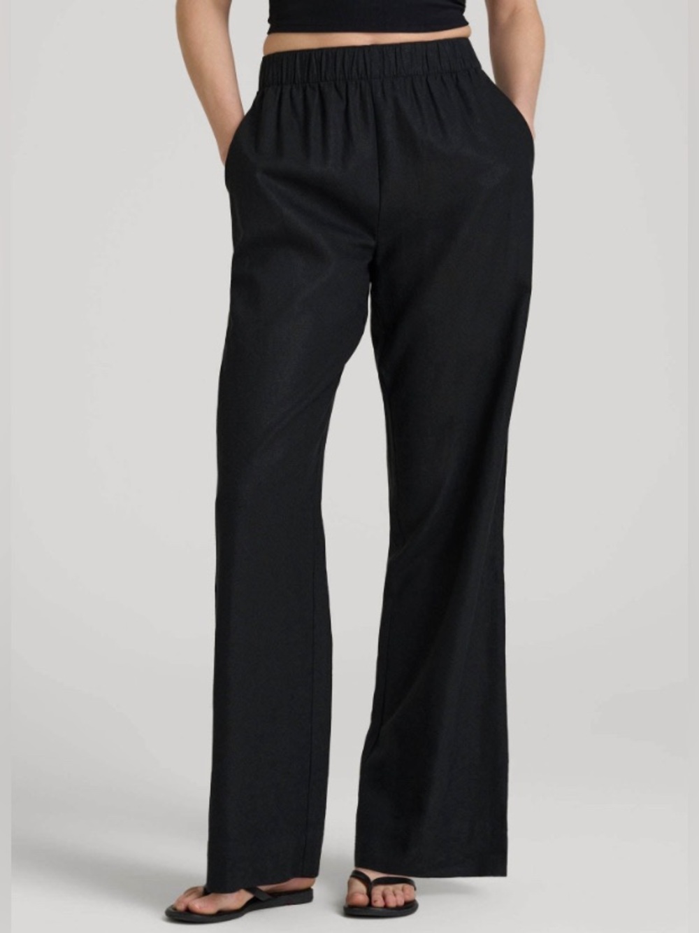 American Tall Pull On Wide Leg Linen Pants for Tall Women Size Small Black